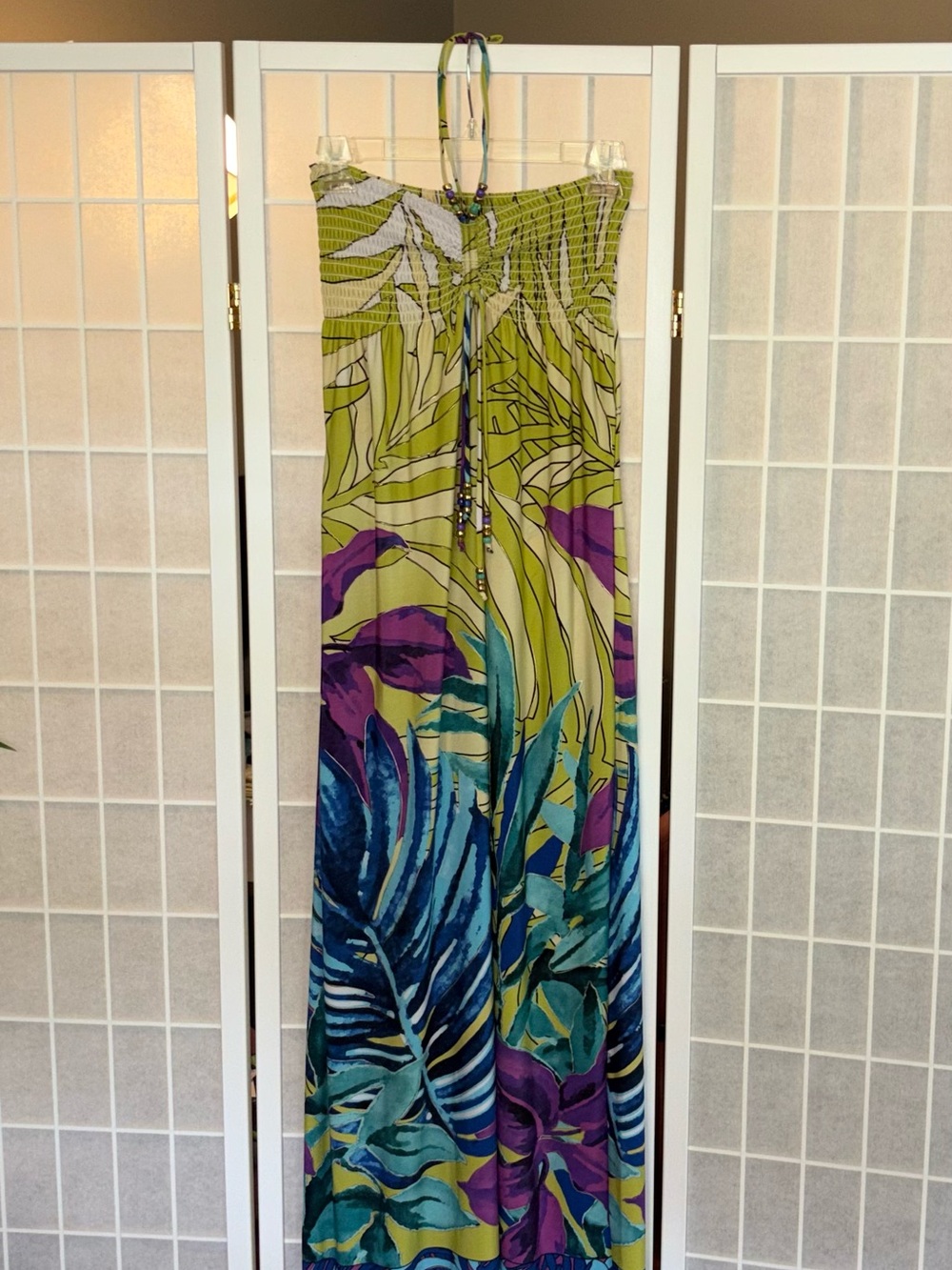 Cache Tropical Print Maxi Dress in Lime, Teal & Purple